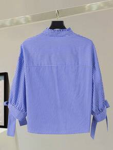 Airaco Bow Sleeve Striped 3/4 Sleeve Women Shirt - Multicolor - View 2