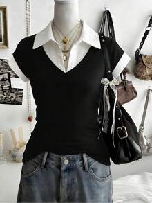 Lalippa 二合一 Polo 衫短袖上衣 T 恤，夏季 - 彩色 - 查看 1