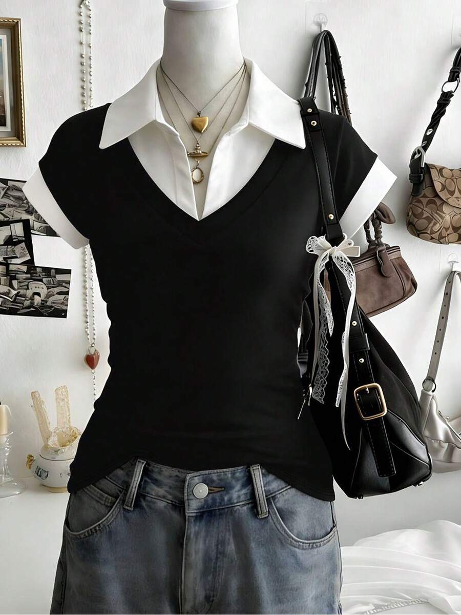 Lalippa 二合一 Polo 衫短袖上衣 T 恤，夏季 - 彩色 - 查看 1