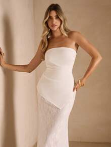 Enchnt 不对称撞色蕾丝修身连衣裙 - 白色 - 查看 2