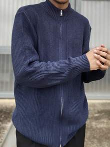 Ngobest Haus Ngobest Haus 厚款男士纯色简约休闲长袖开衫 - 藏蓝色 - 查看 3