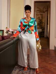 Maweii Chemise à manches longues oversize avec imprimé contrasté - Multicolore - Voir 5