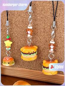 Accesorio de llavero con colgante de gato, perro y hamburger de dibujos animados, para estudiantes - Multicolor - Ver 1