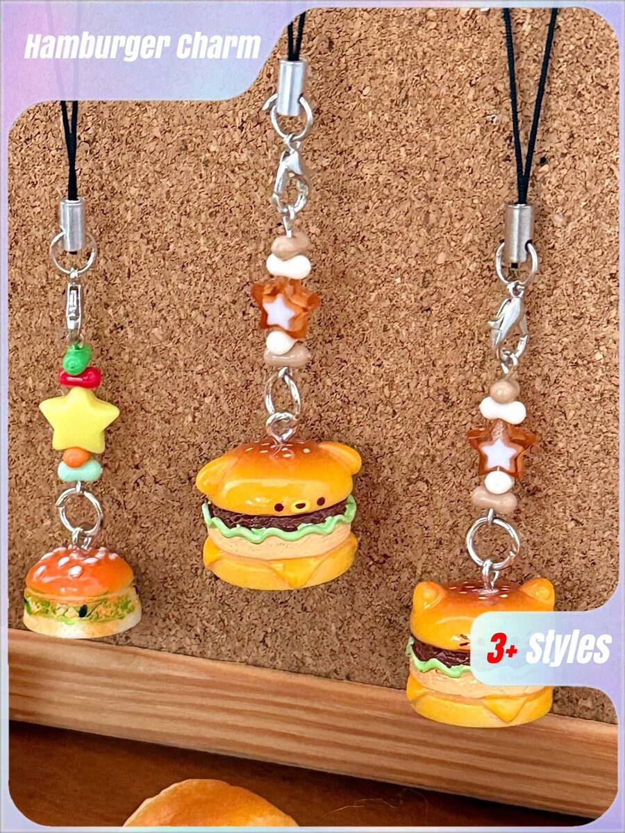 Accesorio de llavero con colgante de gato, perro y hamburger de dibujos animados, para estudiantes - Multicolor - Ver 1