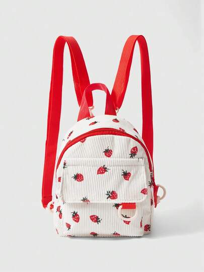 ROMWE Kawaii Cute And Sweet Corduroy Lightweight Large Capacity Backpack, Perfect For Traveling,Spring Outings, Going To School Or As A Small Bag, Print LocationI S Random