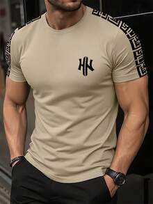 Manfinity Homme 男士圆领字母印花休闲百搭日常短袖T恤 - 彩色 - 查看 1