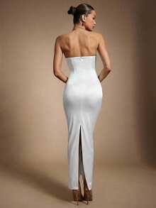 Hauture Đầm dự tiệc gợi cảm dành cho nữ với tua rua treo và trang trí kim loại vàng. - trắng - Xem 3