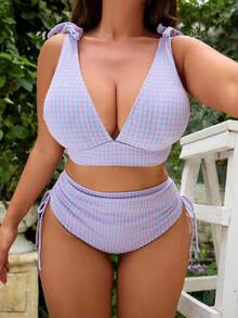 Swim Mod 2026 New Plus Size Women 2 Pieces Swimwear, Floral Print Triangle Bottoms With Drawstring Design, Sweet Style - Multicolor - View 5