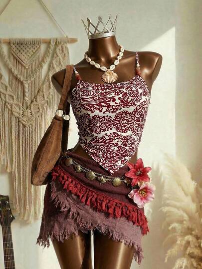 Elin Vora 新款时尚女士串珠装饰吊带露背系带休闲度假办公通勤假日约会性感露脐上衣