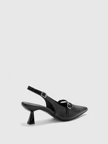 CUCCOO BIZCHIC Vintage Black Pointed Toe Sandals, Women's Fashion Hollow-Out Strap High Heel Shoes, Suitable For Commuting - Black - View 9