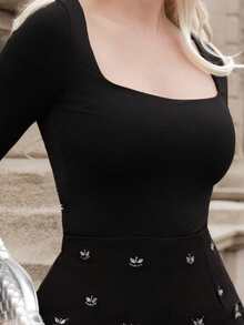 Elenary Edit Women's Brown Long Sleeve Bodysuit, Slim Fit & Figure Flattering, Simple & Versatile For Commuting Fall Cloth For Women - Black - View 3