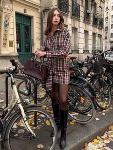 Pariaura 2025秋冬新款长袖衬衫搭配复古收腰侧拉链半身裙套装，通勤和返校皆宜的百搭单品 - 彩色 - 查看 7