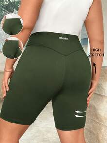 SHEIN Essnce Quần short đạp xe nữ cỡ lớn, kiểu dáng thường ngày, cạp chun, màu đen, thích hợp cho mùa hè. - xanh quân đội - Xem 7