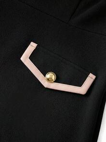 Ellevyn Women's Elegant Geometric Print Round Neck Dolman Sleeve Dress - Black and Gold - View 4