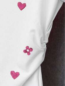 Resyla Women's Fashion Casual Floral Digital Print Side Ruched Round Neck Fitted Short Sleeve T-Shirt - White - View 4