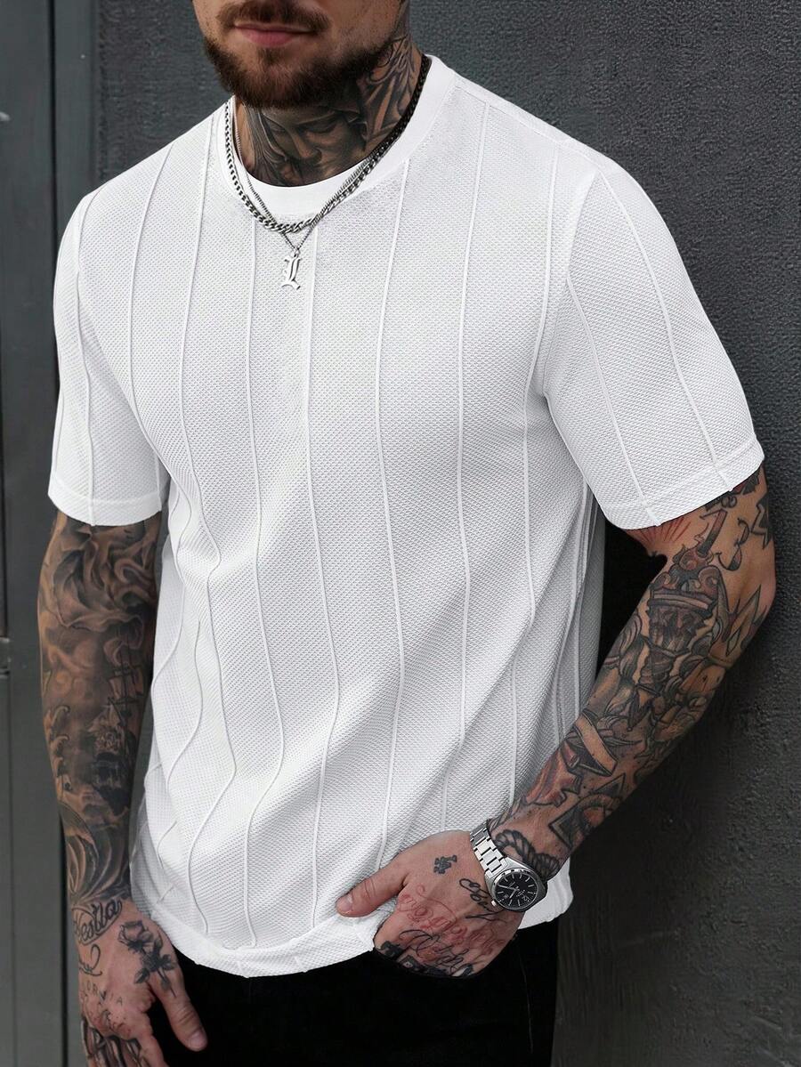 EGENSIO Men's Solid Color Minimalist Casual Round Neck Short Sleeve T-Shirt - White - View 1