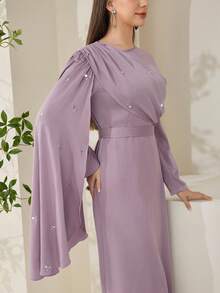 Veilorie New Design Ribbon & Rhinestone Decor Elegant Waist Cinched Party Dress - Dusty Purple - View 1