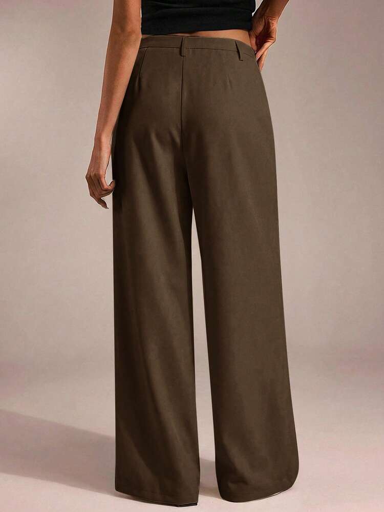 Forever 21 Women Pants Business Casual Women Western Wear Women Wide Leg Pants Office Women Baggy Pants Professional Women Office Wear Grey Wide Legged Trousers Semi Formal Women Pants Casual Wide Leg Pants Women's Trousers Summer Brown - Rust Brown - View 2