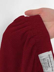SHEIN EZwear 大码女式高腰宽松阔腿裤，卡其色灯芯绒面料，带口袋和贴布设计，适合校园、日常穿着和室内工作，秋冬季穿着。 - 紅色 - 查看 9