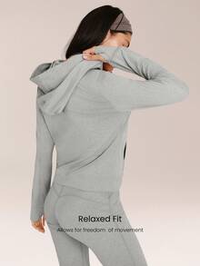 GLOWMODE CloudKnit City Chill 修身侧袋弹性袖口拉链连帽夹克，日常休闲街头风 - 灰色 - 查看 2