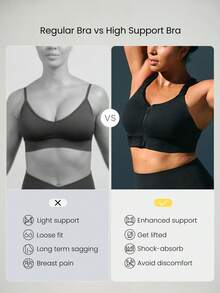 GLOWMODE Plus Size OptiDry Gym Crusher Compressive Quick-Dry Built-In Cups Front Zipper Sports Bra Medium Impact Training Running Workout Gym Wear - Black - View 7