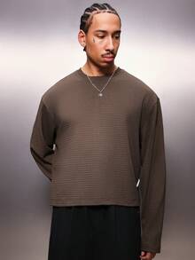 PLAYBOY X SUMWON Oversized Long Sleeve Tee With Script Print Crew Neck Casual Streetwear Top For Everyday Comfort Fall Winter Wardrobe Essential - Brown - View 4