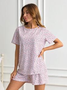 SHEIN Women Floral Printed 2 Pieces Pajama Set - Pink - View 4