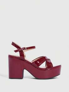 CUCCOO SZL 女士时尚坡跟厚底凉鞋 - 酒紅色 - 查看 4