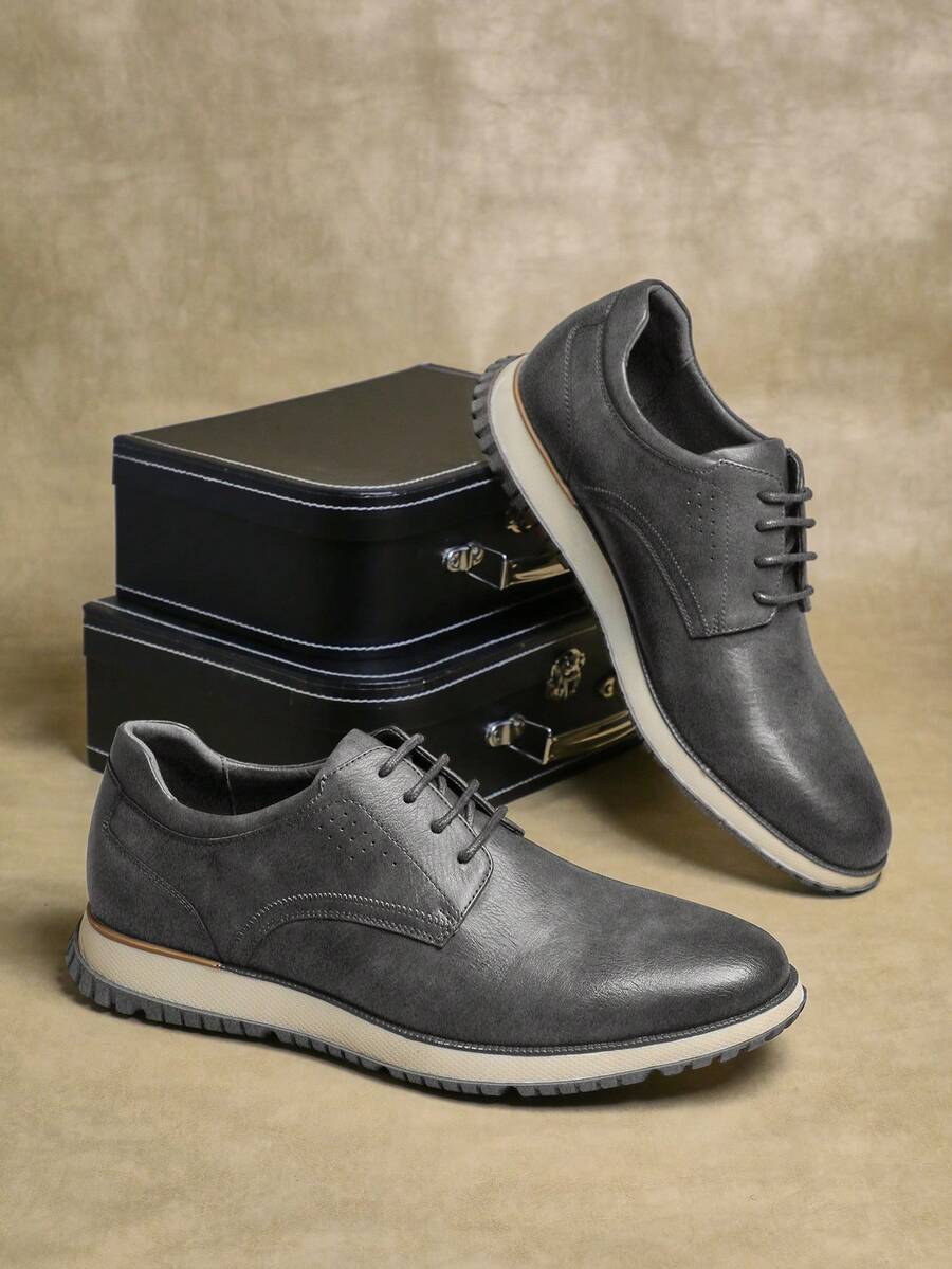 SHUZIA 男士百搭优雅时尚正装运动鞋牛津经典休闲系带鞋 - 灰色 - 查看 1