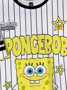 SpongeBob SquarePants | SHEIN 男士字母卡通印花休闲圆领短袖T恤 - 白色 - 查看 4