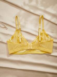 Charlaine Underwire, Lace Patchwork, Sheer, Romantic French Style, Lift Up Women's Bra - Yellow - View 2