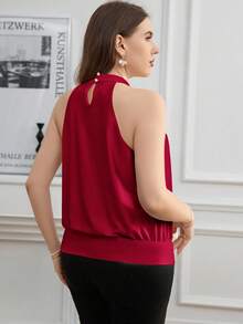 SHEIN Clasi Plus Size Rhinestone Decor Red Sleeveless Tank Top - Burgundy - View 2