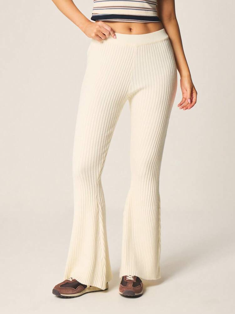 MISSGUIDED Pantalon évasé à taille haute en tricot côtelé avec poches arrière pour un port casual en automne et au printemps