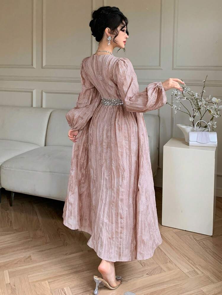 Contrast Sequin Lantern Sleeve Dress Sundress