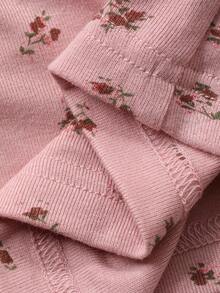 DAZY 2 piezas Conjunto de pijama ajustado con parches de encaje floral, top de manga larga y pantalones, otoño - Rosa - Ver 7