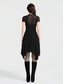 Breakform Women's Gothic Style Sexy Music Festival Adjustable Strap Asymmetrical Hem Fitted Long Dress - Black - View 2