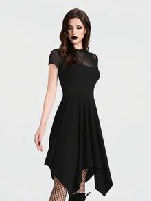 Breakform Women's Gothic Style Sexy Music Festival Adjustable Strap Asymmetrical Hem Fitted Long Dress - Black - View 4