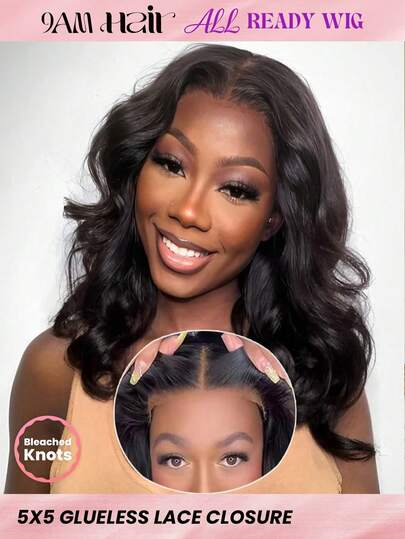 ALL READY WIG Pre Bleached Pre Plucked Pre-Cut Lace Melting Lace 5x5 Glueless Lace Closure Wig 100% Human Hair Body Wave 9AM HAIR