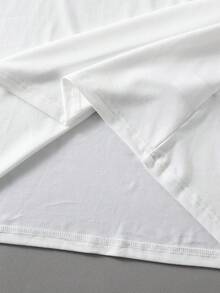 2pcs/Set Teen Boy Summer New Style Casual Outfit, White Short Sleeve Tee Paired With Burgundy Checkerboard Shorts, Campus Style Graduation Back-To-School - White - View 7