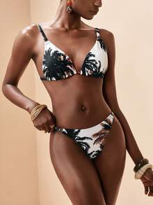 Zivah's 2026 Summer Collection Features Elegant Resort-Style Swimwear, Including Sophisticated Tropical Botanical Print Bikini Sets. Suitable For Various Vacation Occasions Such As Music Festivals, Easter, St. Patrick's Day, Western Style, Nomadic Style, Birthday Parties, Casual Wear, Everyday Versatility, Vacations, Cruise Trips, Beaches, And Sunbathing. Bestselling Items Include Women's Tropical Botanical Print Bikini Two-Piece Sets, Bohemian Style Women's Swimwear Two-Piece Sets, Elegant Resort-Style Women's Bikini Sets, Unique Coconut Palm Print Bikinis, And Exquisite Print Bikini Sets. Beach Vacation Outfits For Women - Brown - View 4