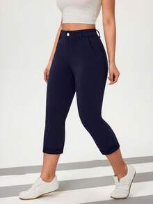 Flexra Women's Vintage Coin Pattern Casual Skinny Capri Pants - Dark Wash - View 3