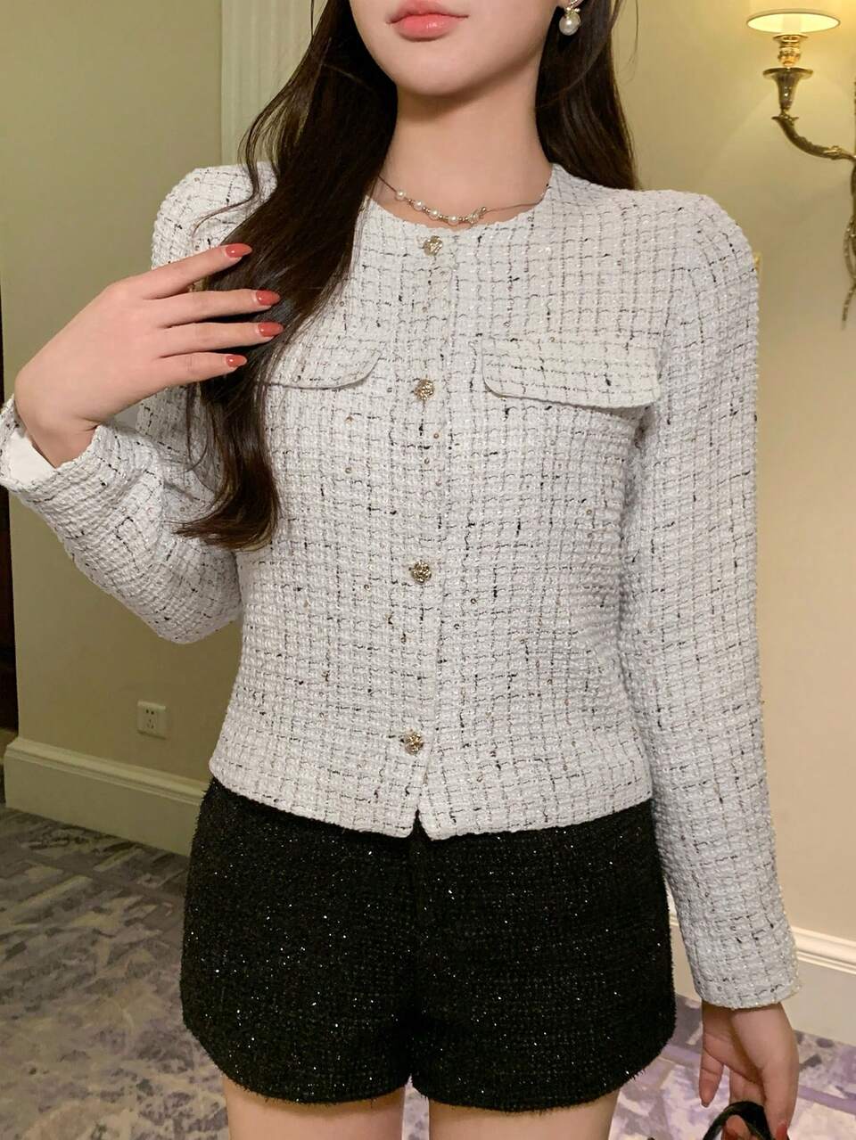 Women's Plaid Long Sleeve Single-Breasted Elegant Thin Blazer Jacket