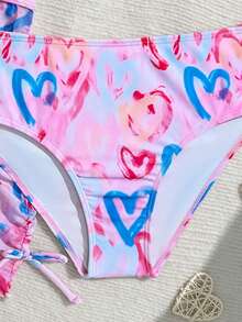 SHEIN 三件套少女泳装套装，包括网纱裙、可爱爱心图案针织泳衣、坦克背心式泳衣，时尚休闲优雅，适合游泳、度假和夏季穿着。这款三件套泳装套装包含少女比基尼、两件套泳衣、沙滩套装、爱心印花泳衣和三件套泳装，适合青少年女孩穿着，是夏季的理想搭配。 - 粉色 - 查看 6
