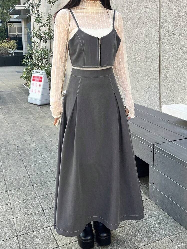 Women's Loose Camisole Top And A-Line Skirt 2 Pieces Casual Suit