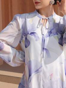 Graceveil 优雅雪纺印花长裙 - 紫羅蘭色 - 查看 2