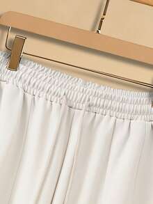 Manfinity Roghcode Men's Drawstring Waist Pockets Wide Leg Pants,Off-White Autumn Casual Dress Straight Loose Baggy Joggers,Versatile Commuting Streetwear Sweatpants - Apricot - View 3