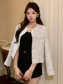 DAZY Women's Plaid Long Sleeve Single-Breasted Elegant Thin Blazer Jacket - Multicolor - View 7