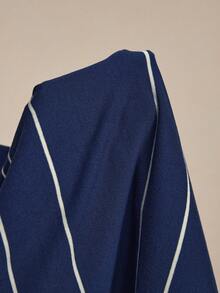 BizChic Chân váy mùa xuân/hè mới, màu xanh lam, họa tiết sọc gradient bất đối xứng, eo chun điều chỉnh được, chống xù lông, chất liệu sợi tơ tằm thoáng mát, đa năng cho mùa hè. - Màu xanh hải quân - Xem 8