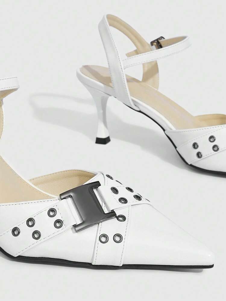 CUCCOO SZL Women Shoes Punk Pointed Thin Heel Sandals Women's High Heels, Retro Dark Style, Metal Buckle, Thin Heel Height Shows Long Legs, Cool Sa Style, Suitable For Hipster Women With Punk/Retro Clothing, Parties, Going Out To Attract Attention