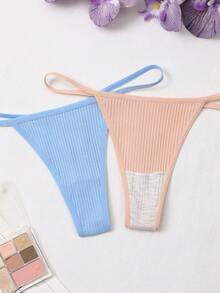 Snug Zone Set de 12 bragas tipo tanga de unicolor acanalado para mujer - Multicolor - Ver 3